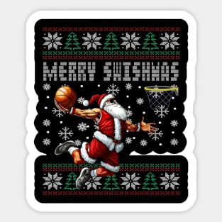 Merry Swishmas Ugly Christmas Basketball Christmas Sticker